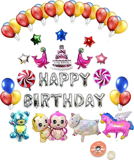 Amazon 楽momo アルミ ゴム 風船 誕生日 飾りつけ セット バースデイ A アニマル 風船 バルーン おもちゃ