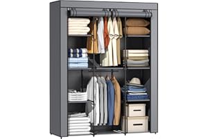 HODYANN Portable Closet, Wardrobe Closet with 10 Storage Shelves and 2 Hanging Rods, Non-Woven Fabric Cover, 52.4 x 18.1 x 66