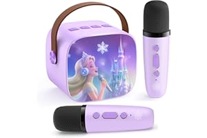 LRJRIZZO Kids Karaoke Machine for Kids Frozen Toys for Girl Gift, Mini Karaoke Machine With 2 Wireless Microphones Ages 3,4,5,6,7,8,9,10,11,12+ Year, Microphone for Kids Christmas or Birthday Toy Gift (Purple)