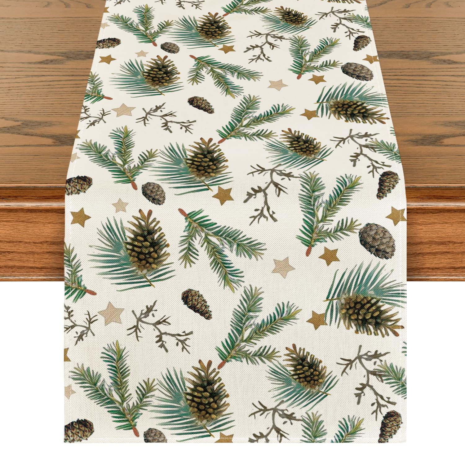 Artoid Mode Stars Leavses Pine Cone Christmas Table Runner, Seasonal Winter Merry Xmas Kitchen Dining Table Decoration for Home Party Decor 40x240 cm