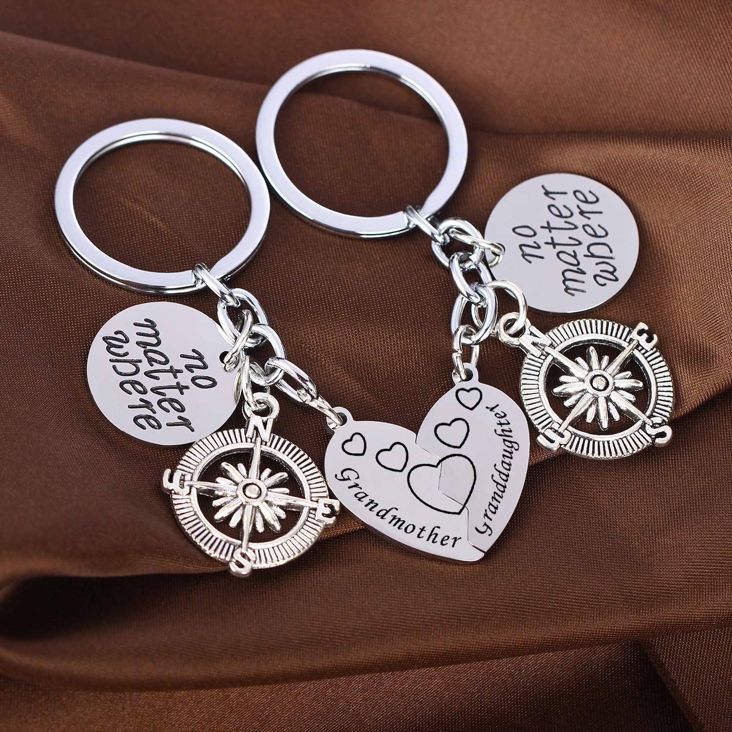 MADHAHEFU Granddaughter Grandmother Keyring No Matter Where Keychain Aunt Gifts Sister Keychain Best Friend Keychain Birthday Gifts (Grandmother Granddaughter) - Image 4