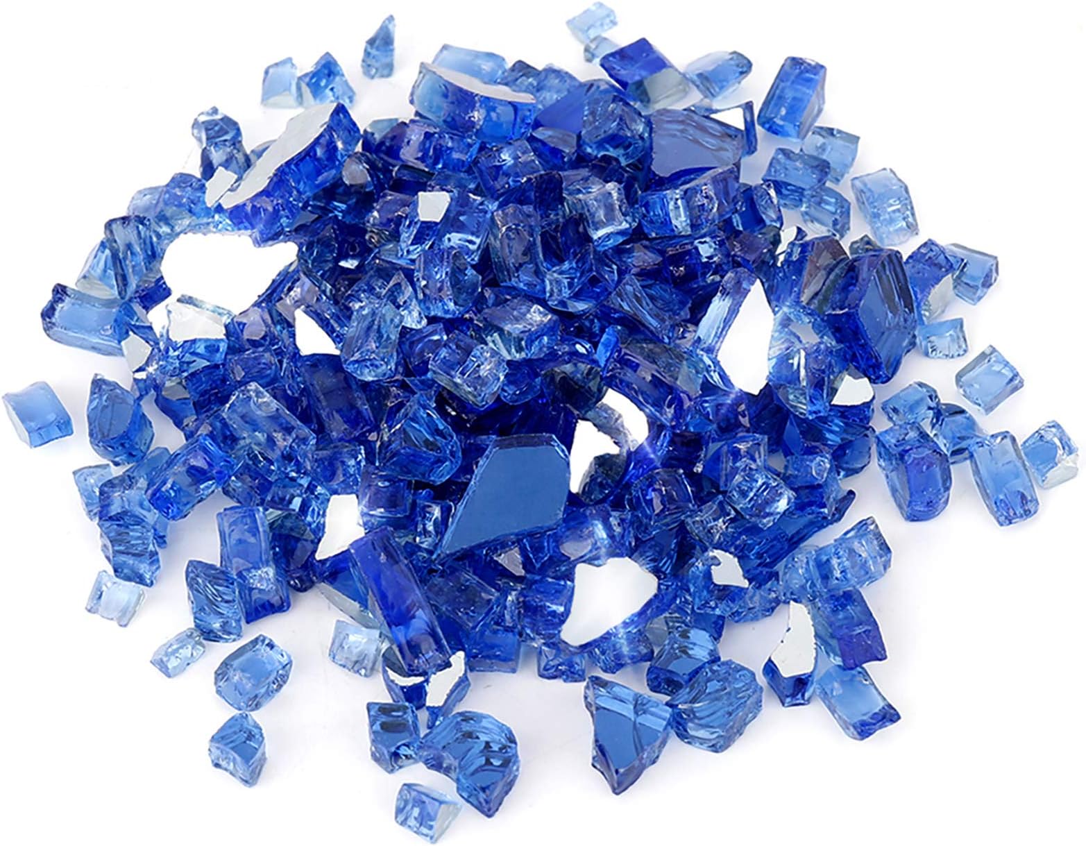 Skyflame High Luster 10-Pound Fire Glass for Fire Pit Fireplace Landscaping, 1/2-Inch Cobalt Blue Reflective