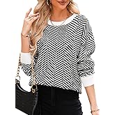 Dokotoo Women's Crewneck Cute Sweaters 2024 Striped Colorblock Fall Winter Knitted Pullover Tops