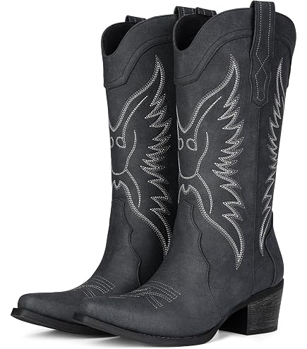 womens dress boots amazon Choiran Cowboy for Women - Mid Calf Cowgirl Boots Western Chunky Heel Pointed Toe Boot with Retro Embroidery, Country Concert Outfit Essentials for Rodeo Festival Brown US 5 2026-pre-order-may White Fox Boutique UK Color:Ivory/Pink accommodating different leg sizes Ankle boots