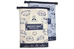 GRIN BY GRIN- 2 Packs Bread Bags to Keep Bread Fresh, Reusable Zipper Bread Bags for Homemade Bread Loaf, Freezer Bread Stora