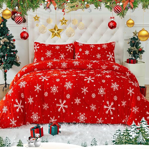 YIYEA CHRISTMAS FLUFFY KING SIZE COMFORTER SET, LUXURY FAUX FUR COMFORTER, ULTRA SOFT PLUSH FUZZY VELVET BEDDING COMFORTER SETS FOR FALL WINTER, COZY WARMTH, NO SHEDDING, 3PC, KING