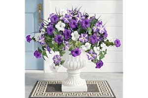 unlemoni Artificial Flowers Plants for Outdoors, 6PCS UV Resistant Faux Flowers Outdoor Plants, Fake Petunias Silk Flowers fo