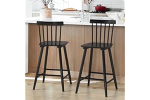 LUE BONA Windsor Wooden Bar Stools Set of 2 for Kitchen Island, Farmhouse 24 Inch Counter Height Stools Chairs with Spindle Back, Black