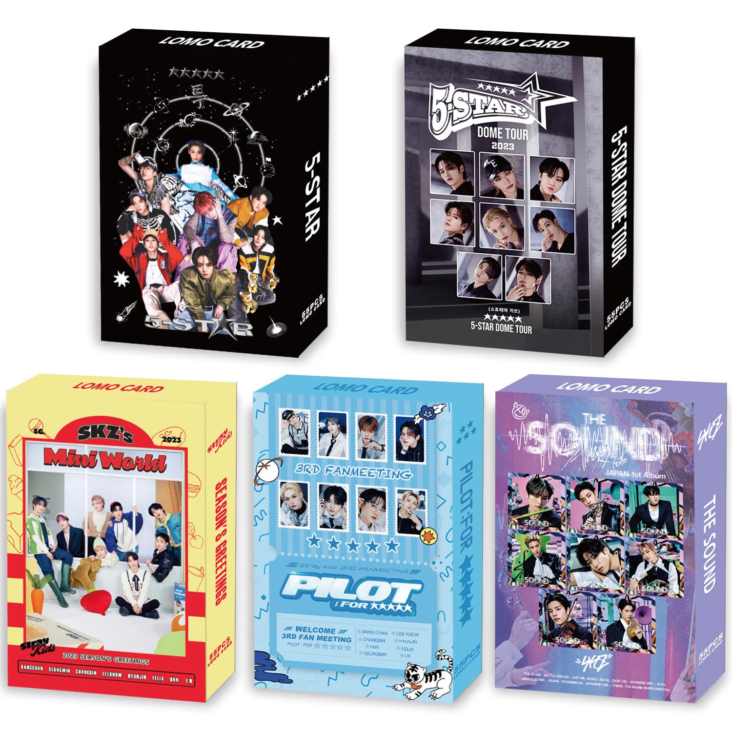5 Pack/275 Pcs Stray Kids 5 Star Lomo Card Kpop Photocards Greeting Card with Postcards Box