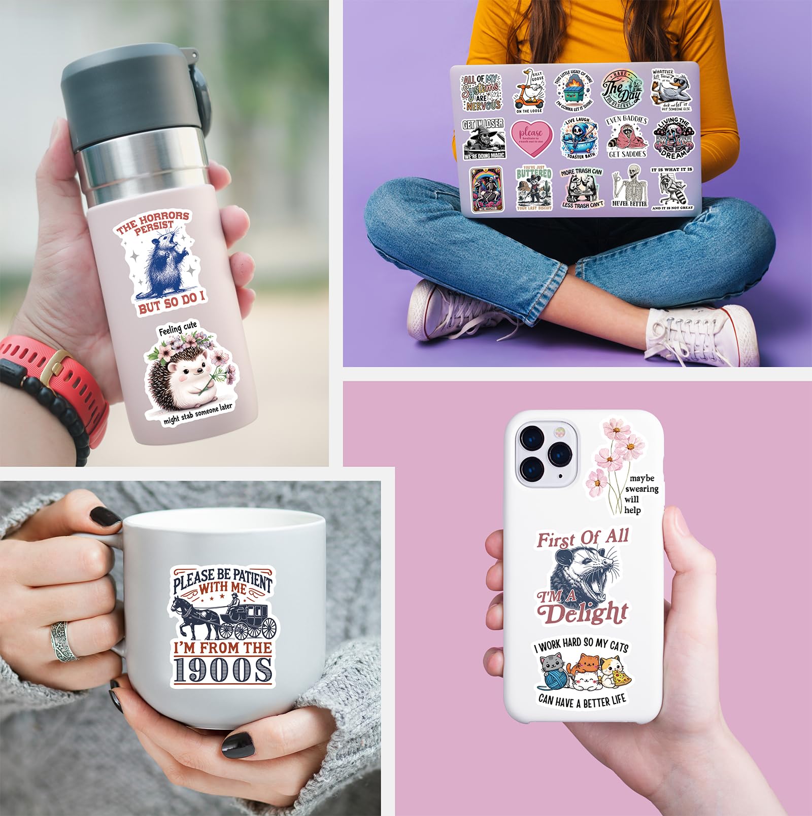 200 PCS Funny Holographic Stickers for Adults, Waterproof Vinyl Sarcastic Meme Decals for Laptop, Water Bottle, Phone, Kindle, Journal, Scrapbook, Bumper, Skateboard, Luggage, No Repeats