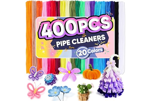 400 PCS Pipe Cleaners Bulk, 20 Colors Creative Chenille Stems Pipe Cleaners Craft, Pipe Cleaners for Crafts, Flowers, Art Projects, DIY Room Decor,Christmas Decorations