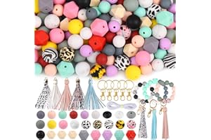 CZWZ 141pcs Silicone Beads for Keychain Making Kit 15mm 12mm Round 14mm Polygonal Silicone Loose Beads Bulk for Pens Bracelet Necklace Crafts Making