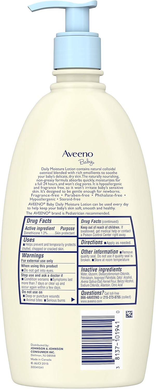 Aveeno Baby Daily Moisture Lotion for Delicate Skin with Natural Colloidal Oatmeal & Dimethicone, Hypoallergenic, Fragrance-, Phthalate- & Paraben-Free, 18 fl. oz : Body Lotions : Health & Personal Care