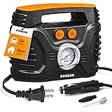 Kensun AC/DC Power Supply Portable Air Compressor Pump with Analog Display to 100 PSI for Home (110V) and Car (12V), Tire Inf