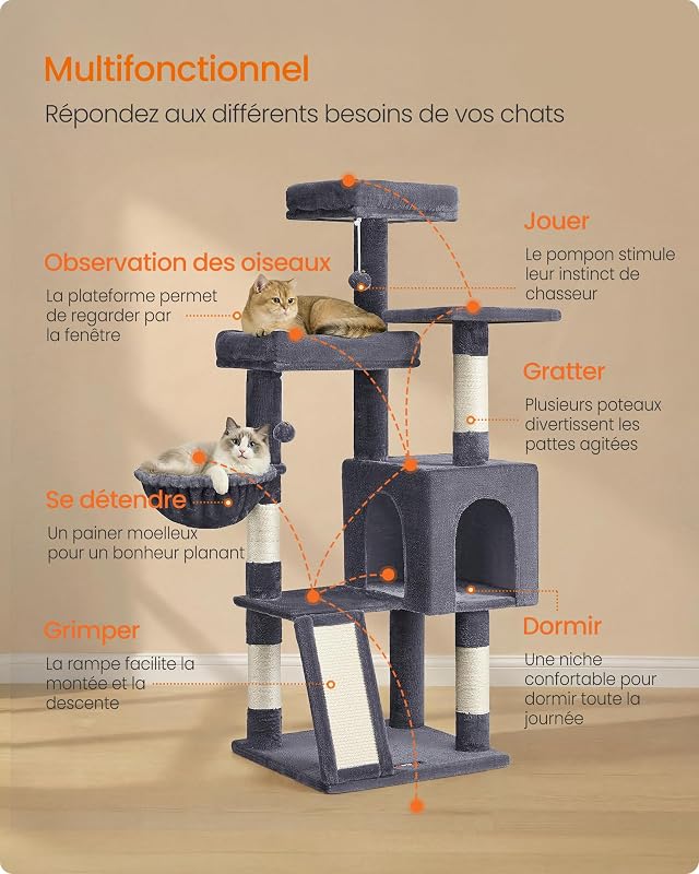Arbre à Chat, Tour pour Chat, 3 Plateformes, 136 cm de Haut