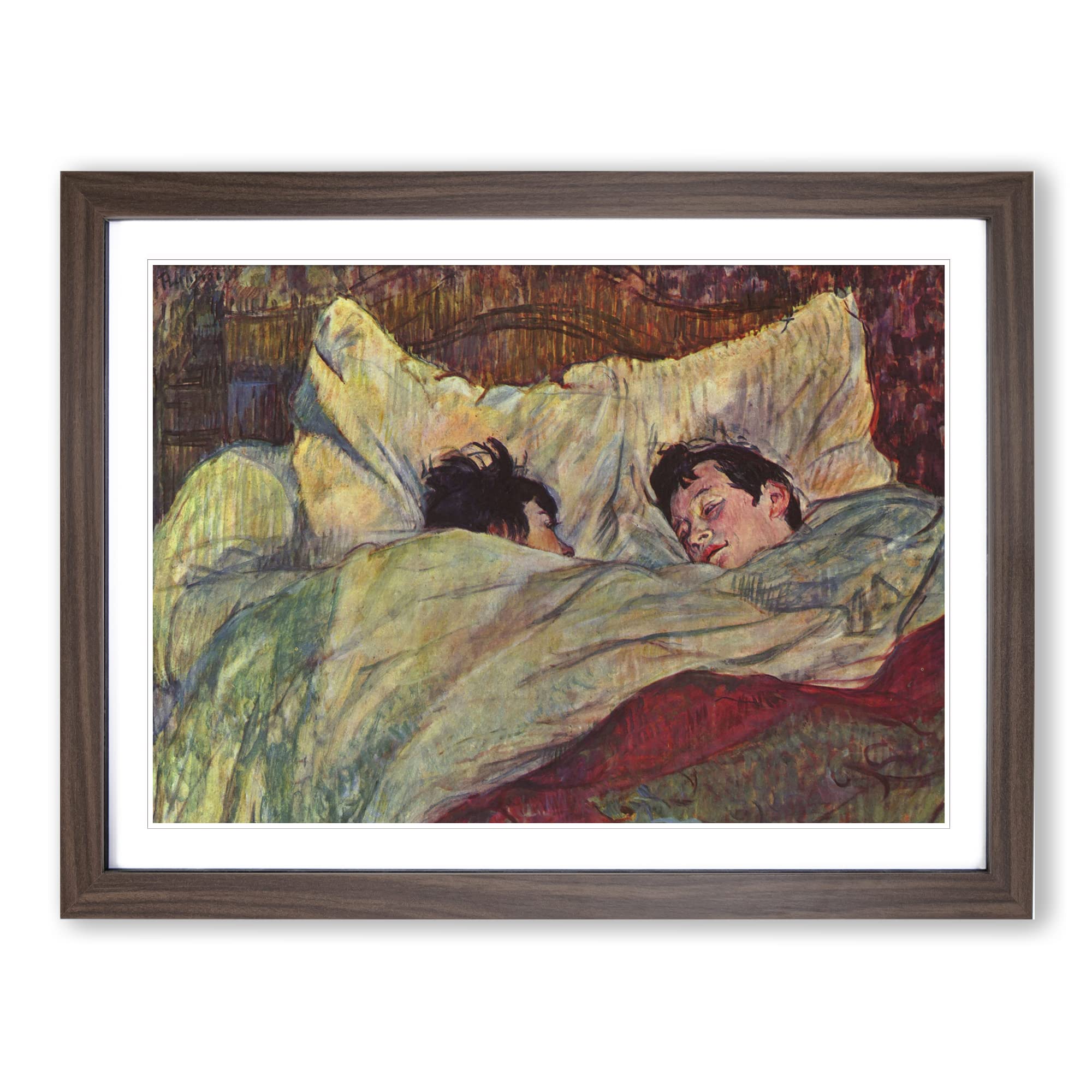 In Bed By Henri De Toulouse Lautrec Classic Painting Framed Wall Art Print, Ready to Hang Picture for Living Room Bedroom Home Office Décor, Walnut A4 (34 x 25 cm)