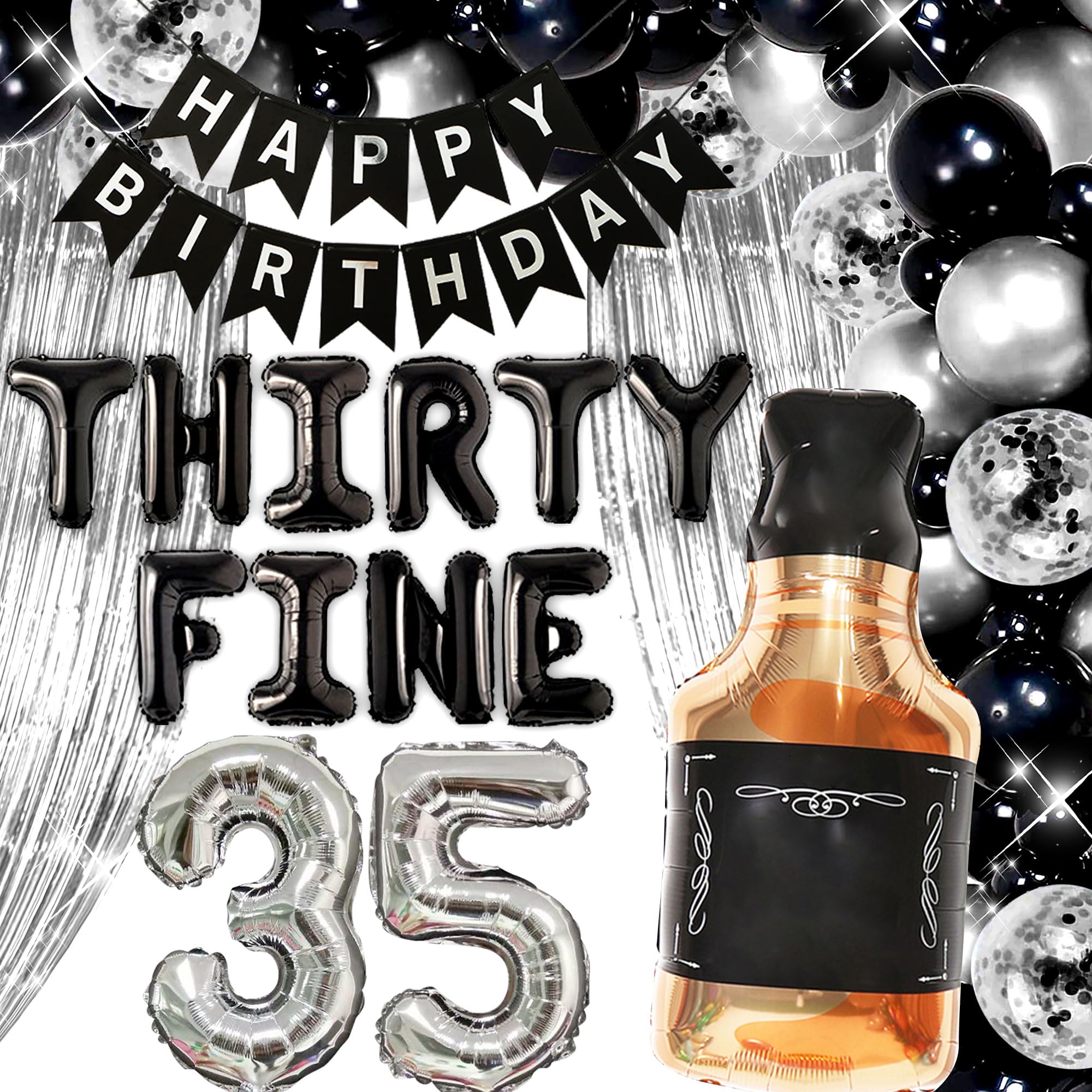 Photo 1 of LaVenty Thirty Fine Birthday Decoration Banner 35th Birthday Party for Him 35th Birthday Decorations 35 Number Balloon Whiskey Balloon