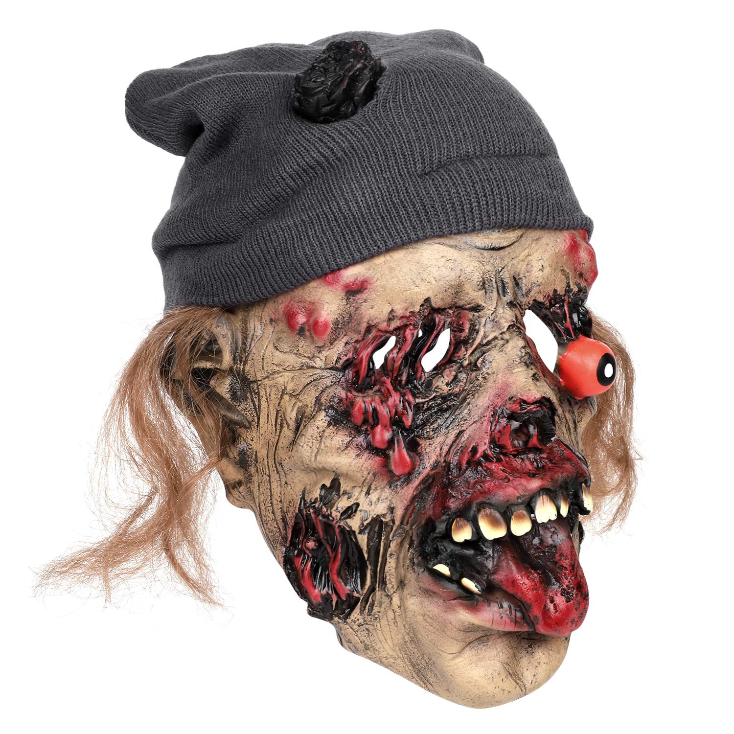 Halloween Zombie Mask - Latex Mummy Head with Bloody Eyes - Adults Walking Dead Mask - Horror Skull Evil Mask with Skull Cap - Halloween Costume Party Props