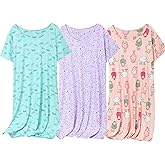 NoirEle 3 Pack Women's Cotton Nightgown Sleepwear Short Sleeve Sleepshirt Casual Print Sleepdress Cotton Sleepwear，S-3XL