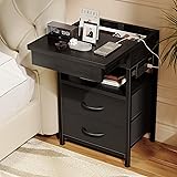Lazzanto Nightstand Hidden Drawer Charging Table