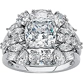 PalmBeach Platinum-plated Sterling Silver Cushion Cubic Zirconia Jacket Bridal Ring Set Sizes 6-10