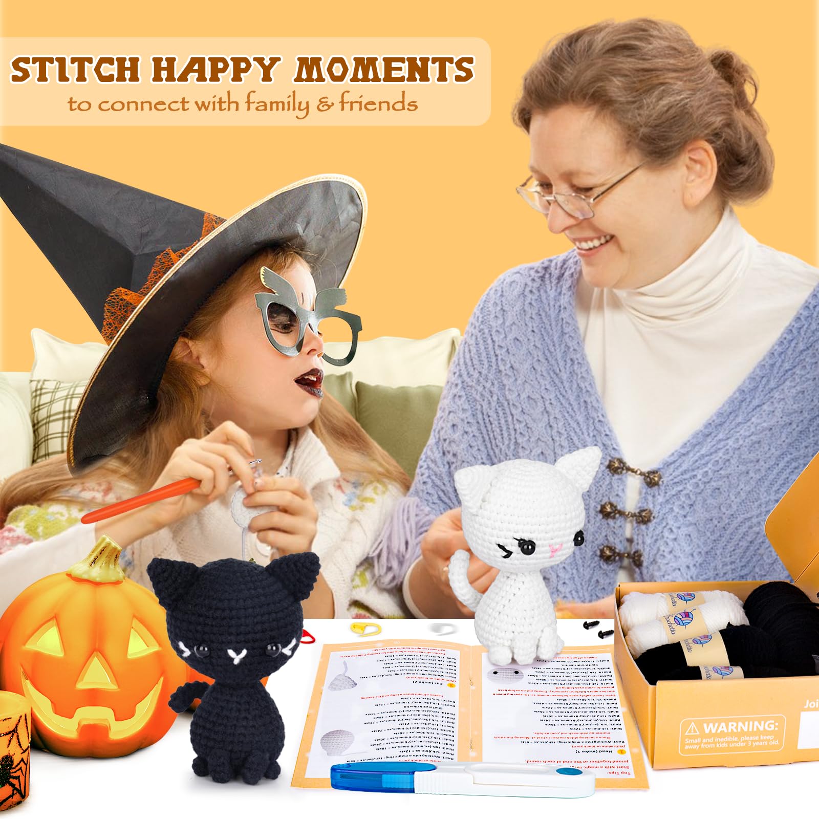 Crochet Kit for Beginners, Crochet Starter Kit with Step-by-Step Video Tutorials, Crochet Animal Kits for Adults Kids, DIY Craft Supplies (Magical Cats)