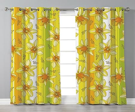 Satin Grommet Window Curtains Yellow Flower Floral Spring