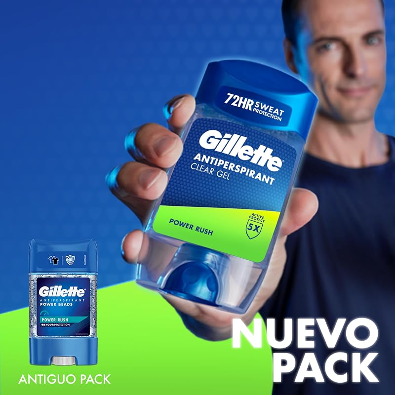 Gel antitranspirante transparente e desodorizante Power Rush para homens, 70 ml x 6
