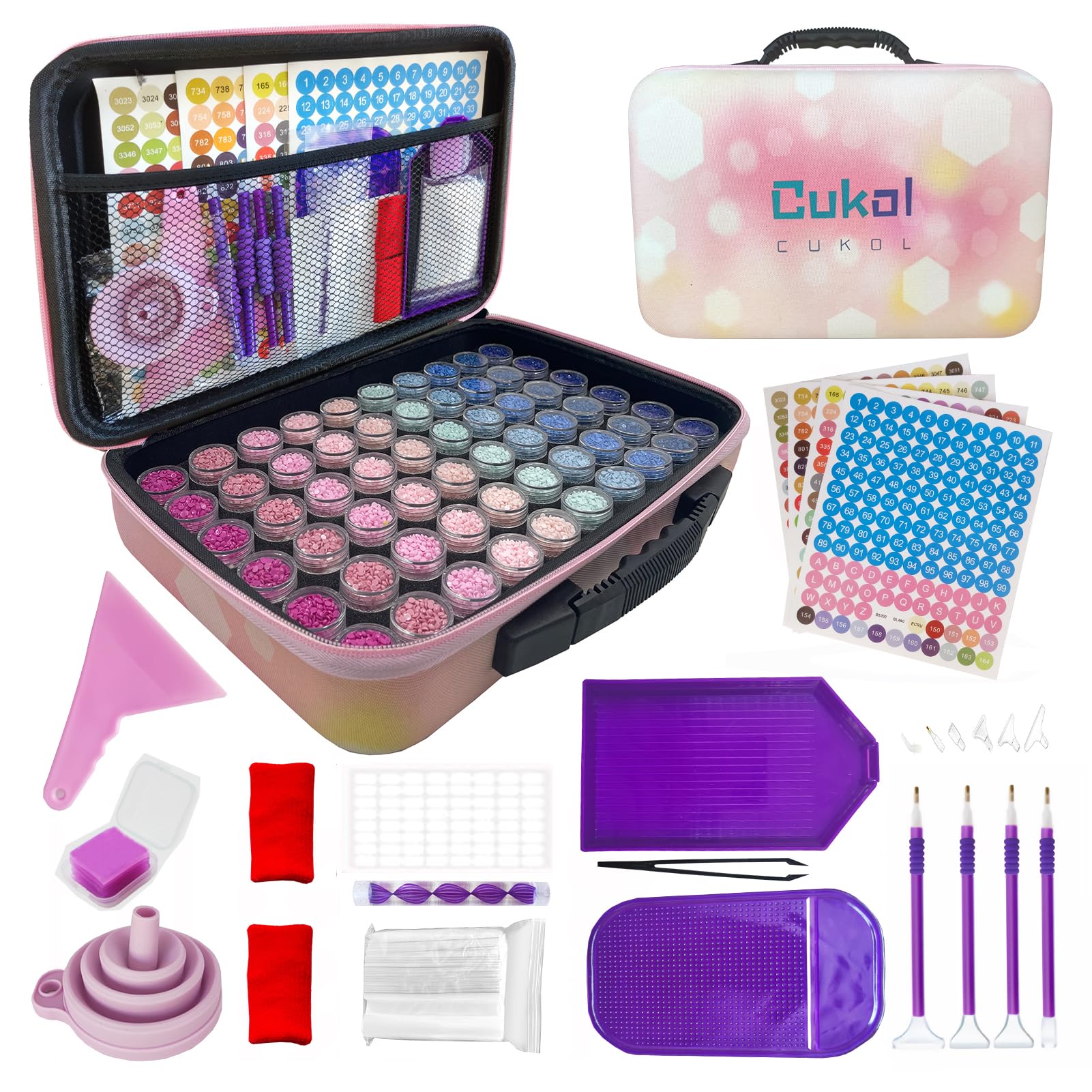 cukol cukol Diamond Painting Storage Boxes - Portable Diamond Art Accessories Containers Case for 5D Drills Beads Rhinestone Gem Crystal & Tools, Large Capacity Organizer with Dividers (60 Big Slots)