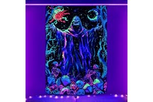 Uspring Blacklight Skull Tapestry UV Reactive Sun Moon Tapestries Gothic Wizard Skeleton Tapestry Colorful Witchy Tapestry Hippie Vertical Tree Tapestry for Bedroom(51.2 x 59.1 inches)