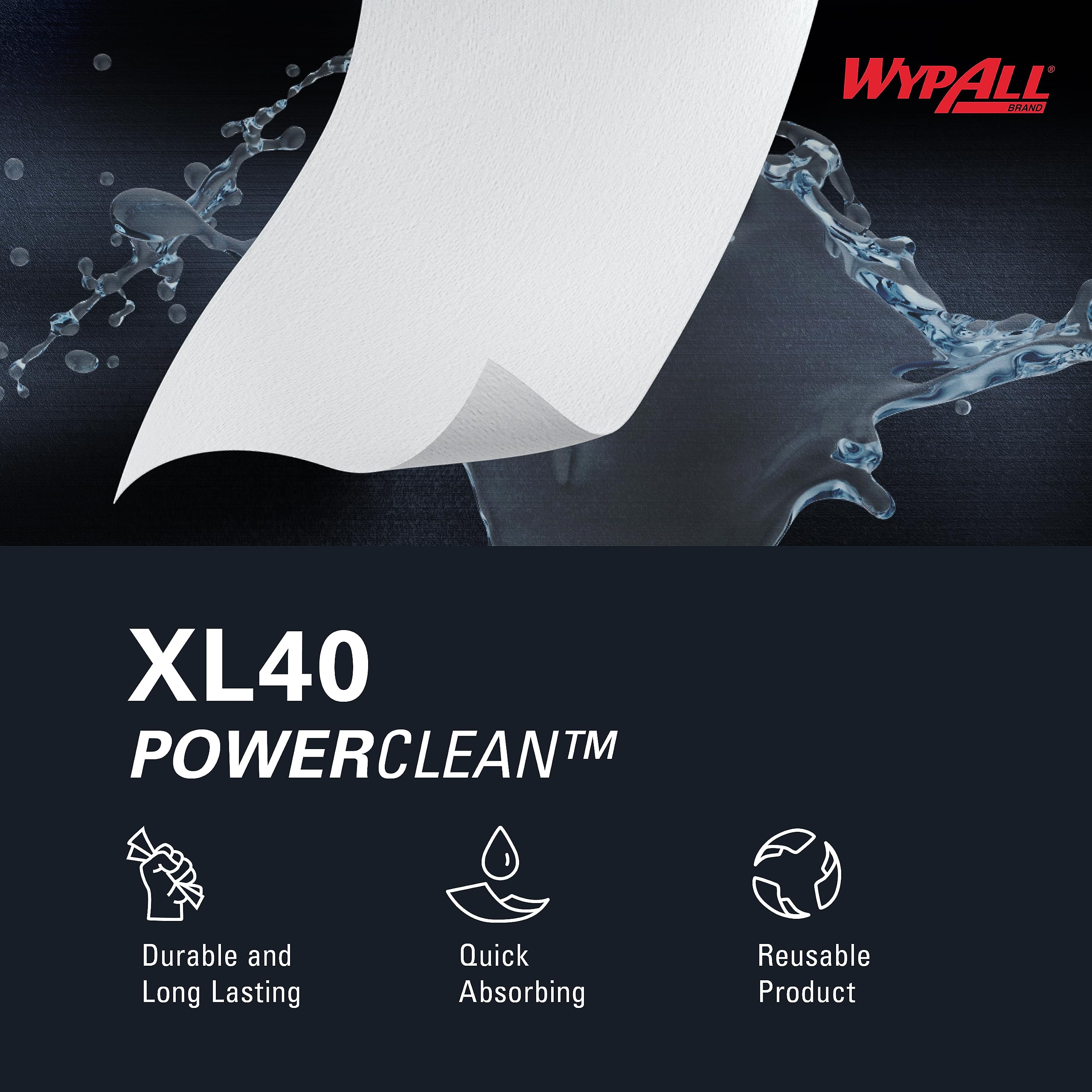 Wypall PowerClean L40 Cloths Extra Absorbent Wipes (05701), Quarterfold, Bulk Paper Wipers, White (18 Packs of 56 Sheets, 1,008 Sheet Total)