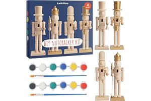 THE TWIDDLERS 4 Paint Your Own Wooden Nutcracker Soldiers 7-Inch, Wood Nutcracker Unfinished with Paint Kit & Stickers, Wooden Nutcracker Unpainted, Paintable Nutcracker Figures Christmas Ornaments