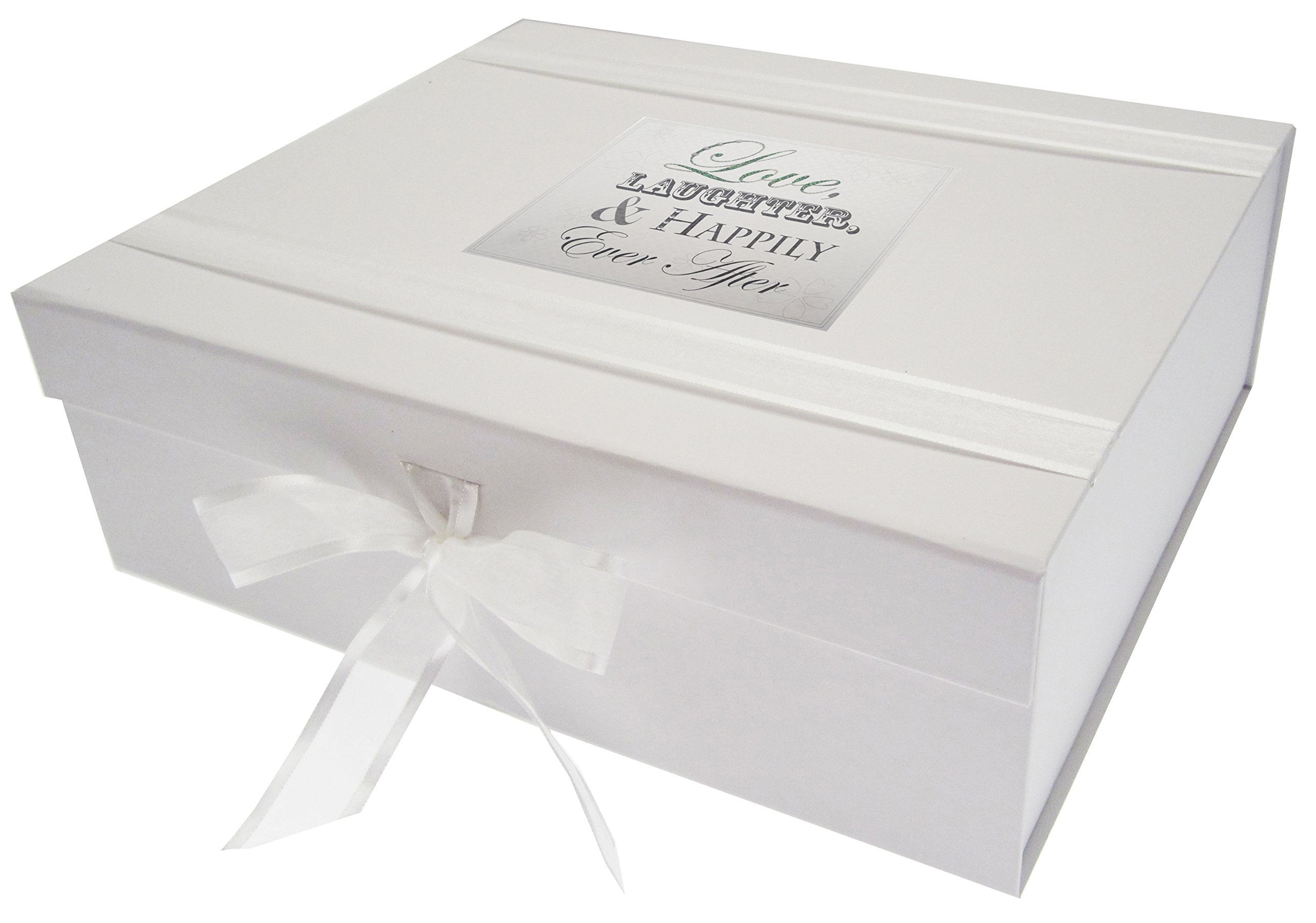 White Cotton Cards Love & Laughter, Happily Ever After, Handmade Wedding Large Keepsake Box. (LW2X)