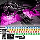 OPT7 Aura RGB Interior Car Lights with Remote Control, 4PC LED Strips Kit | Interior Ambient Glow, Sound Sync Lighting, 12V Car Charger, Flexible Light Strips, SUV Under Dash Decoration