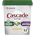 Cascade Platinum Dishwasher Pods, ActionPacs Dishwasher Detergent, Lemon, 62 Count