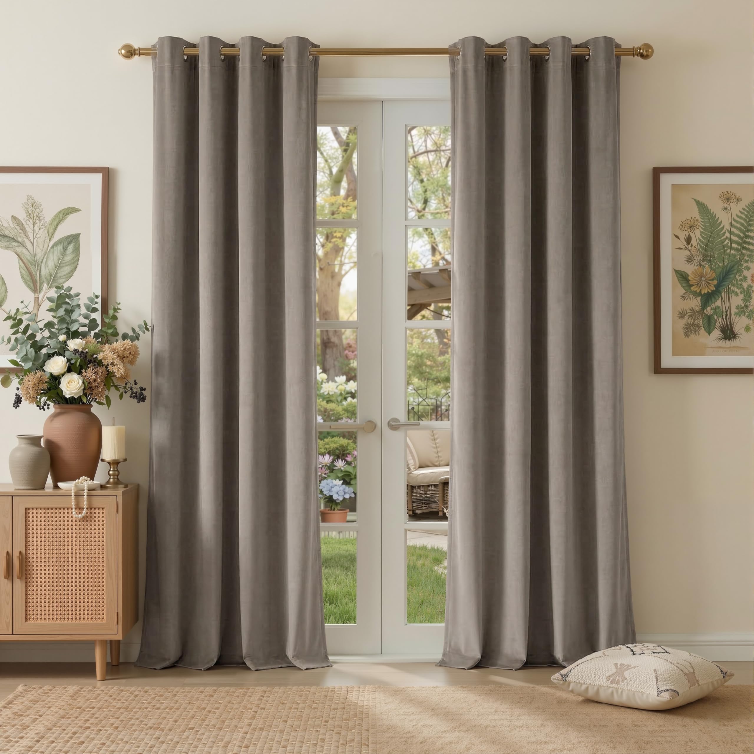 PONY DANCE Thermal Blackout Velvet Curtains - 52x90 Inch Soundproof & Room Darkening Blackout Curtains Home Decor Window Treatment for Living Room/Bedroom, Camel, Set of 2