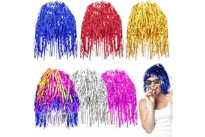 JJYHEHOT 6 PCS Colorful Tinsel Wigs Party Dress, Shiny Wig Costume Cosplay Photo Booth Wigs for Women