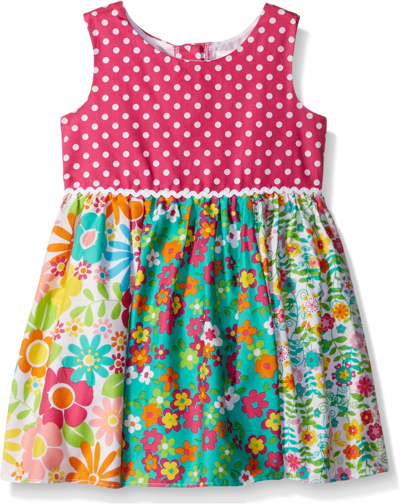 Sweet Heart Rose Girls' Sleeveless Cotton Printed Floral & Polka Dot Mix Dress