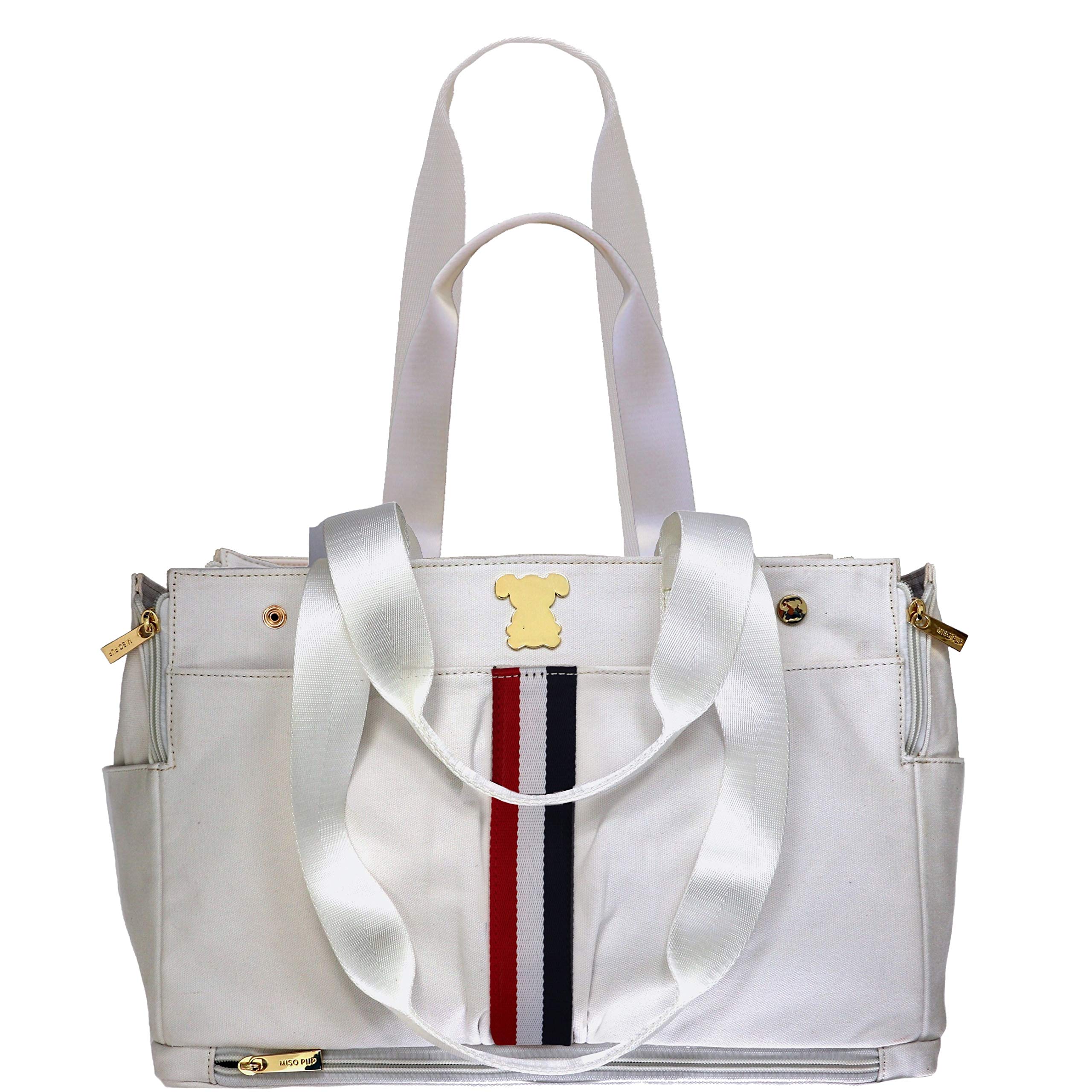MISO PUP Shell Tote (Shell Tote ONLY for USE with Base PET Carrier, Stripe Canvas - White/RED White Blue)