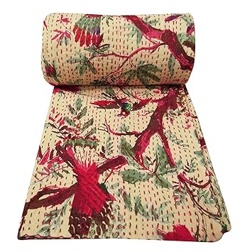 Sovereigns Cotton Gudri Kantha Stitch Quilt for Queen Size Bed (Multicolour)