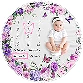 Chumia 3 Pcs Monthly Baby Milestone Blanket Set Purple Baby Age Month Blanket Newborn Growth Chart with Frame for Background