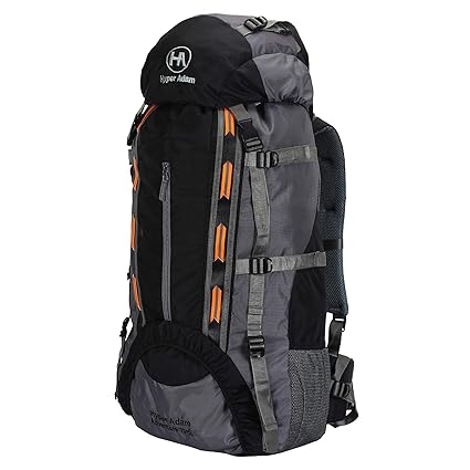 Hyper Adam AN-2003 75 Ltrs Climate Proof Mountain Rucksack Hiking Backpack Trekking Bag Camping Bag Travel Backpack Rucksack Bag with Rain Cover 75 Ltrs (Black)
