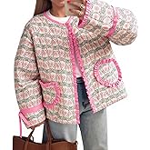 Tankaneo Womens Cropped Puffer Jacket Floral Print Open Front Quilted Jacket Bow Tie Heart Coat Lightweight Outerwear
