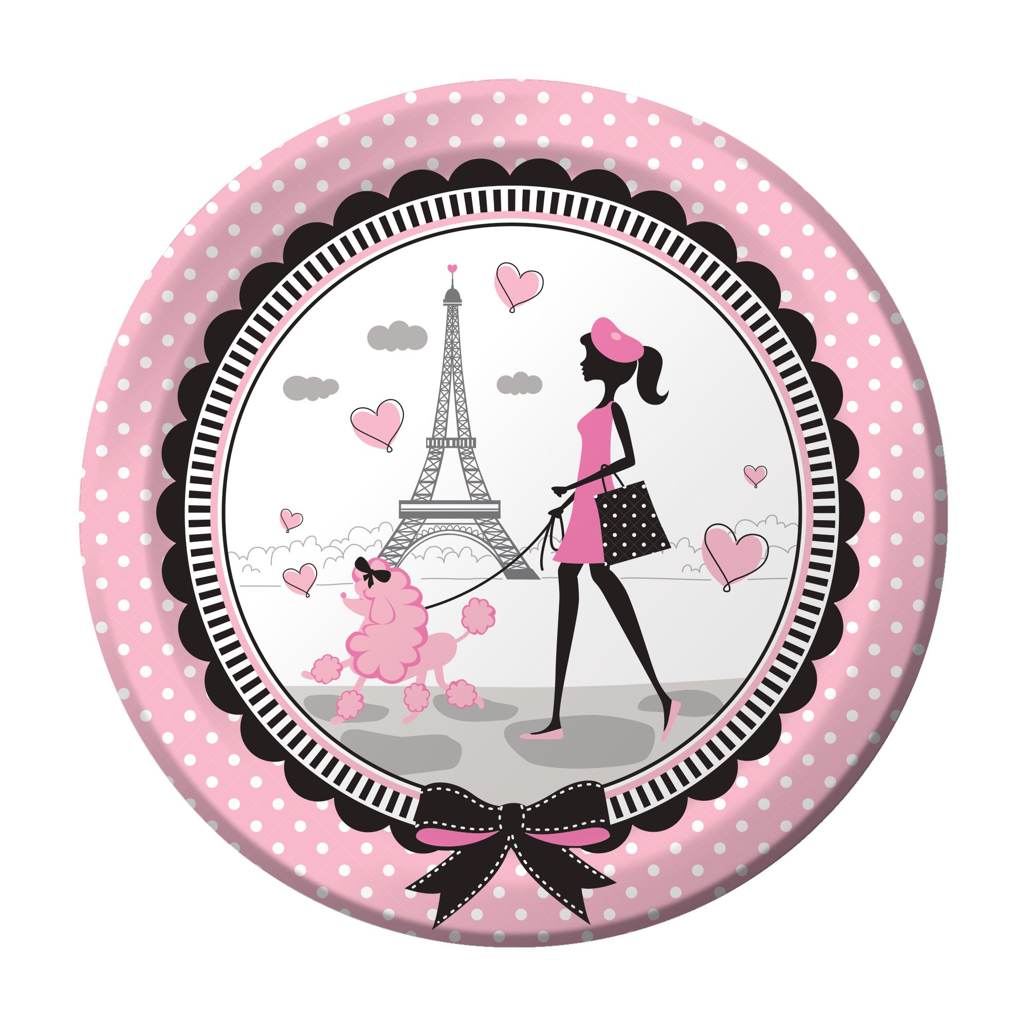 Creative Converting 8 Count Sturdy Style Party in Paris Paper Dinner Plates, 8.75", Pink/Black