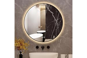 Niccy 24" Round LED Bathroom Backlit Mirror with Lights, Black Frame Lighted Bathroom Vanity Mirror for Wall Circle Mirror with Anti-Fog, Light Up Mirror 3 Color ShatterProof
