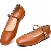 Trary Mary Jane Shoes Women, Ballet Flats Square Toe Ankle Strap Flats for Women, Adjustable Buckle Comfortable Dress Shoes