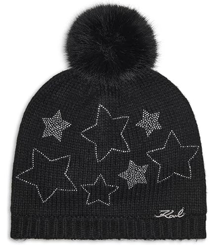 Whipstitch Beanie with Embroidered Karl Logo Pom Pom Beanie Hat NWT Karl Lagerfeld Paris Beanie Hat Knit PomPom Rhinestones  main image 3