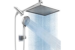 Cobbe 11.8 Inch Rain Shower Head with 6 Modes Handheld Water Spray，High Pressure Showerhead Combo with 11 Inch Adjustable Extension Arm, Chrome