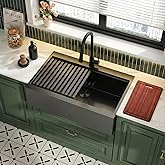 Rhbamoa Black Farmhouse Sink 36 inch,16 Gauge T304 Stainless Steel Drop in Kitchen Sinks,Black Single Bowl Apron Front Kitche