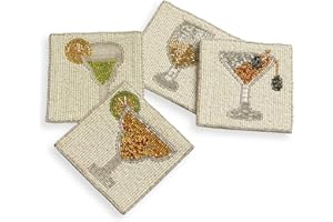 Folkulture Boho Coasters for Drinks or Coffee Table | 4" Cute Coasters for Farmhouse Style Table | Square Decorative Coaster Set for Table Decorations | Gifts for Men or Women